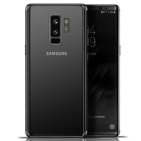 Луксозен силиконов гръб ТПУ ултра тънък прозрачен за Samsung Galaxy S9 G960 с черен кант